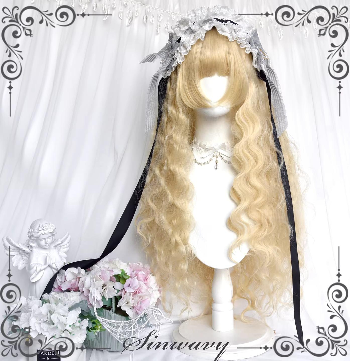 Doll-like Lolita Long Curly Wig, Comic Sideburns Golden