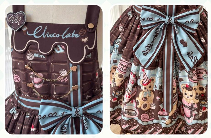 Sweet Dream Sheep~Chocolate Bear~Sweet Lolita Salopette High Waist Dress   