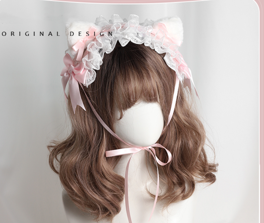 (Buyforme)Their Past Decorations~Sweet Lolita Cat Ear Hairband light pink hairband+cat ears  