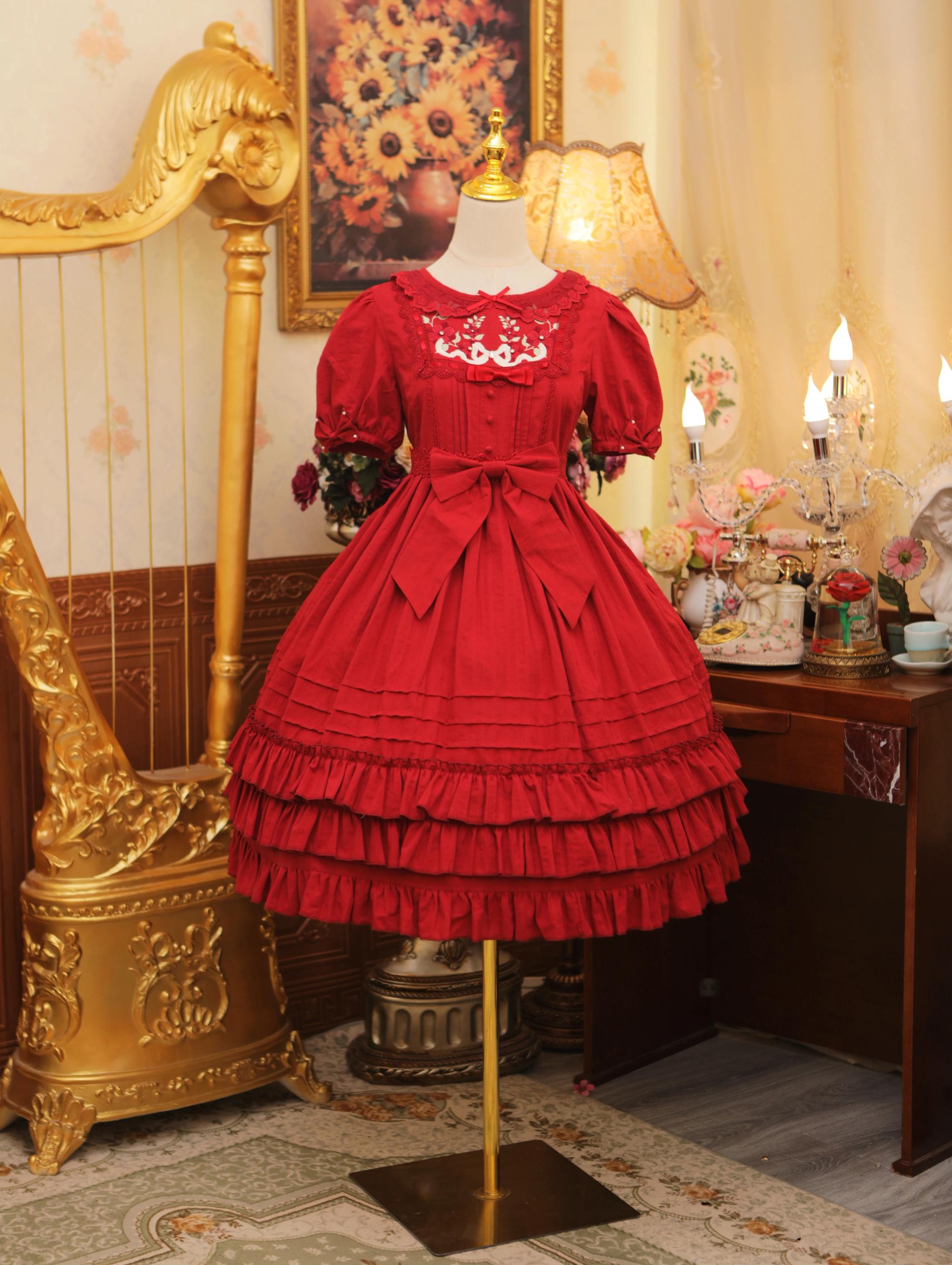 Maiden Nelly - Classic Lolita OP Dress, Embroidered Flowers (2XL 3XL 4XL L M S XL) 44821:823469