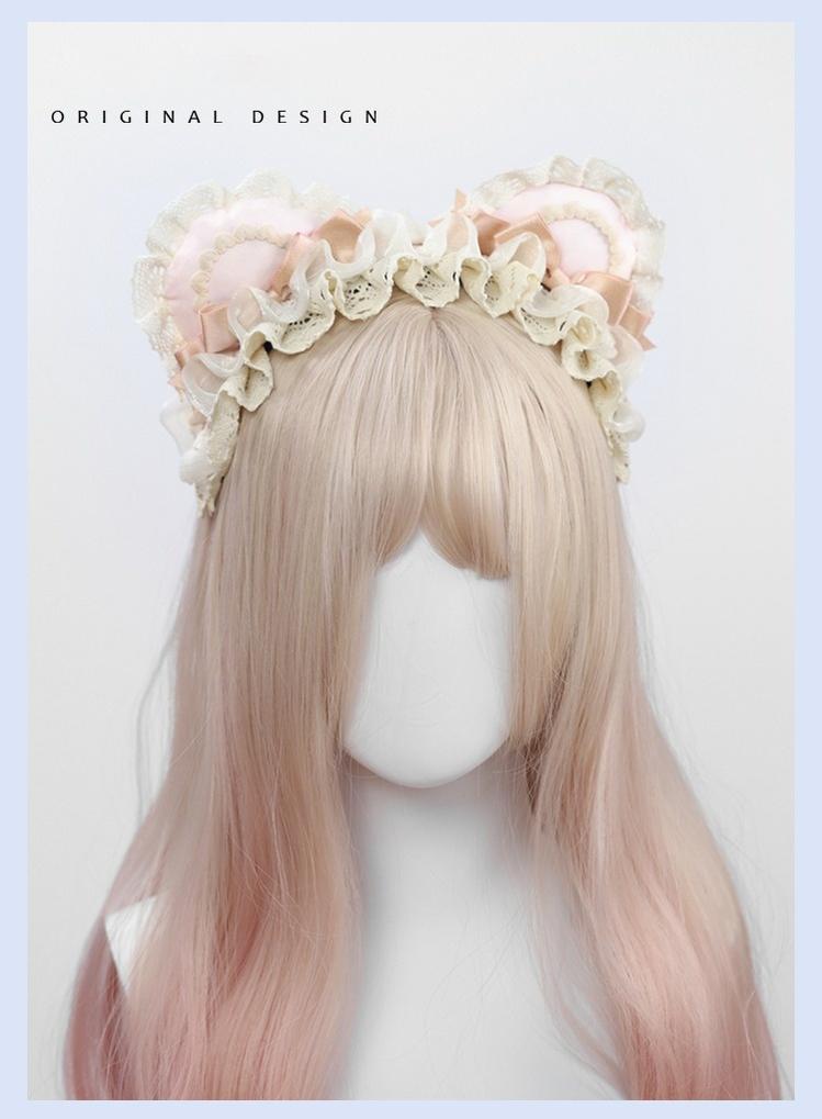 The Accessories' Story - Bear Ear Sweet Lolita Head Accessory Pink and White Bear Ear KC