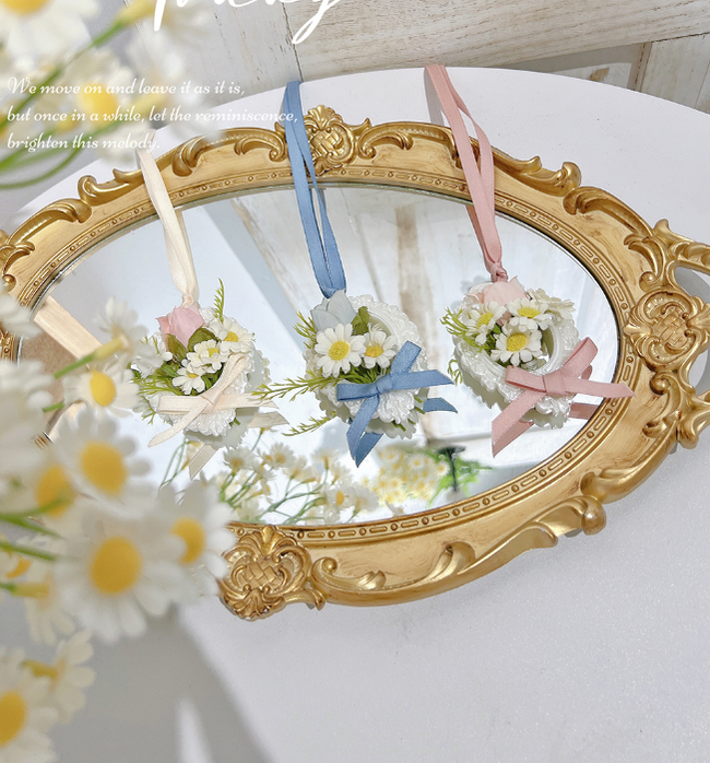MieYe~Elegant Lolita Daisy Embroidery Headdress and Accessory handmade picture frame pink necklace  