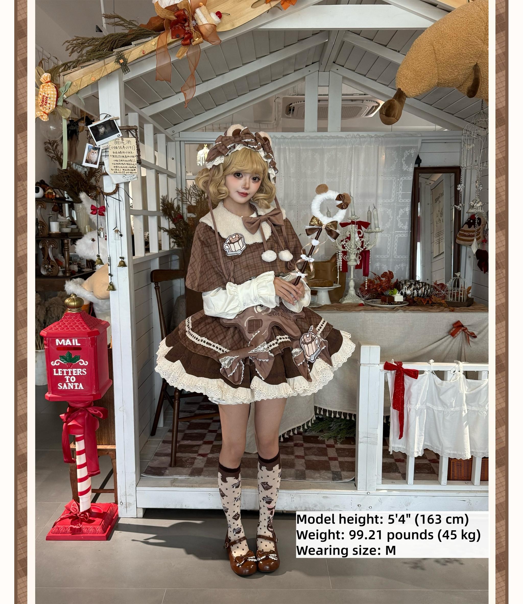 Seal Frosting House - Hot Cocoa Bear - Kawaii Lolita JSK Dress, Blouse & Cape 44181:797654
