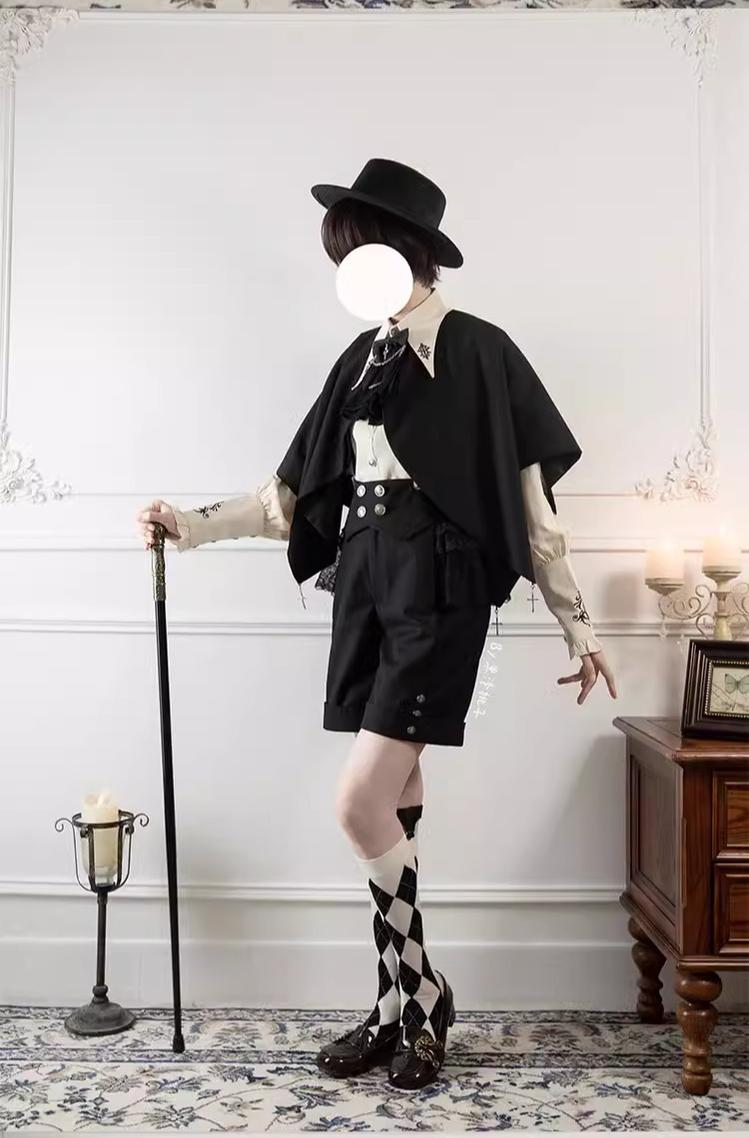 CastleToo - Night Raven Magic - Ouji Lolita Dress Set Prince Suspender Shorts Cape