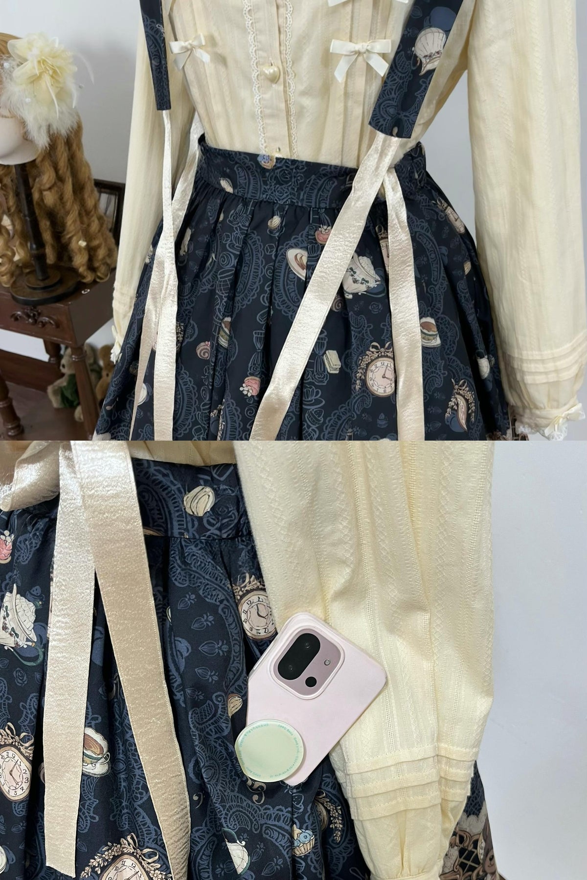 Bear's Tea Party - Kawaii Vintage Lolita Suspender Skirt, Bear Print 46007:871911