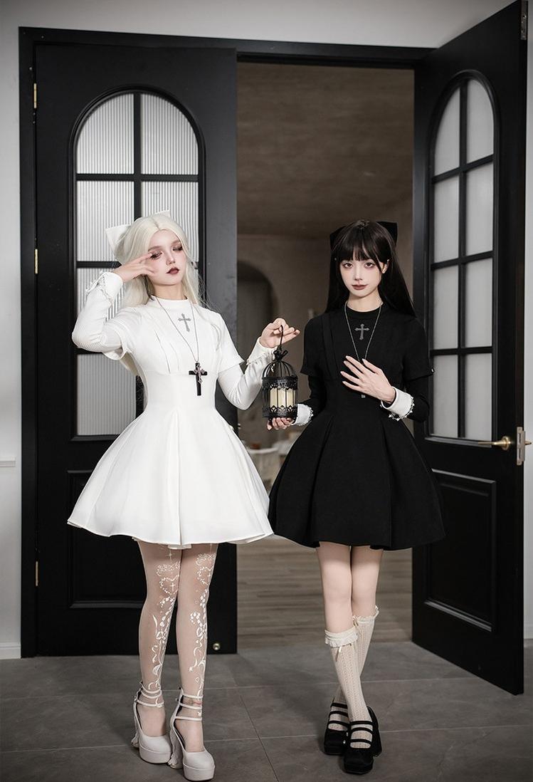 Nihil - Gothic Nun Lolita OP Dress, Irregular Hem Cape