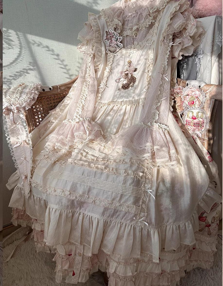 MEEKWIND~Dessert Bunny~Kawaii Lolita Dress Suit Bunny Printed OP and Tiered Ruffle JSK 42175:735356