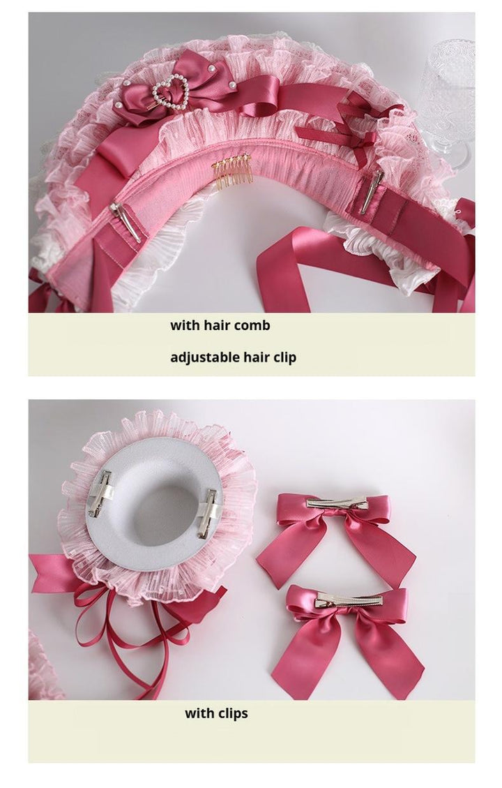 Xiaogui~Velvet Cake~Sweet Lolita Head Accessory Set with Ribbon Bow Details