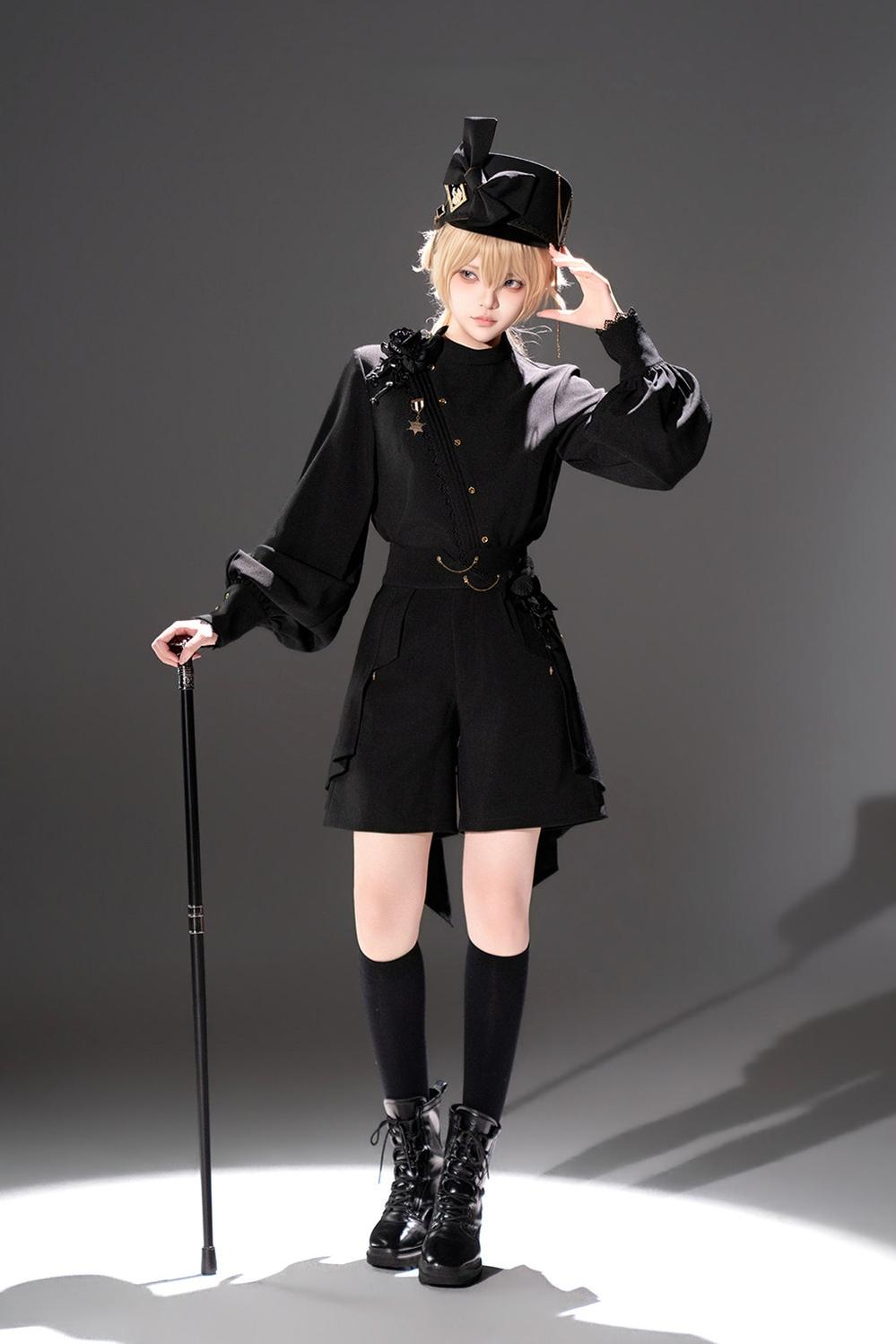 Rose's Will - Ouji Lolita Shirt, High-Low Hem Shorts