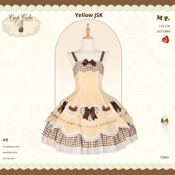 Mademoiselle Pearl~Cup Cake~Sweet Lolita OP Dress Kawaii Lolita JSK SK JSK - yellow XS 