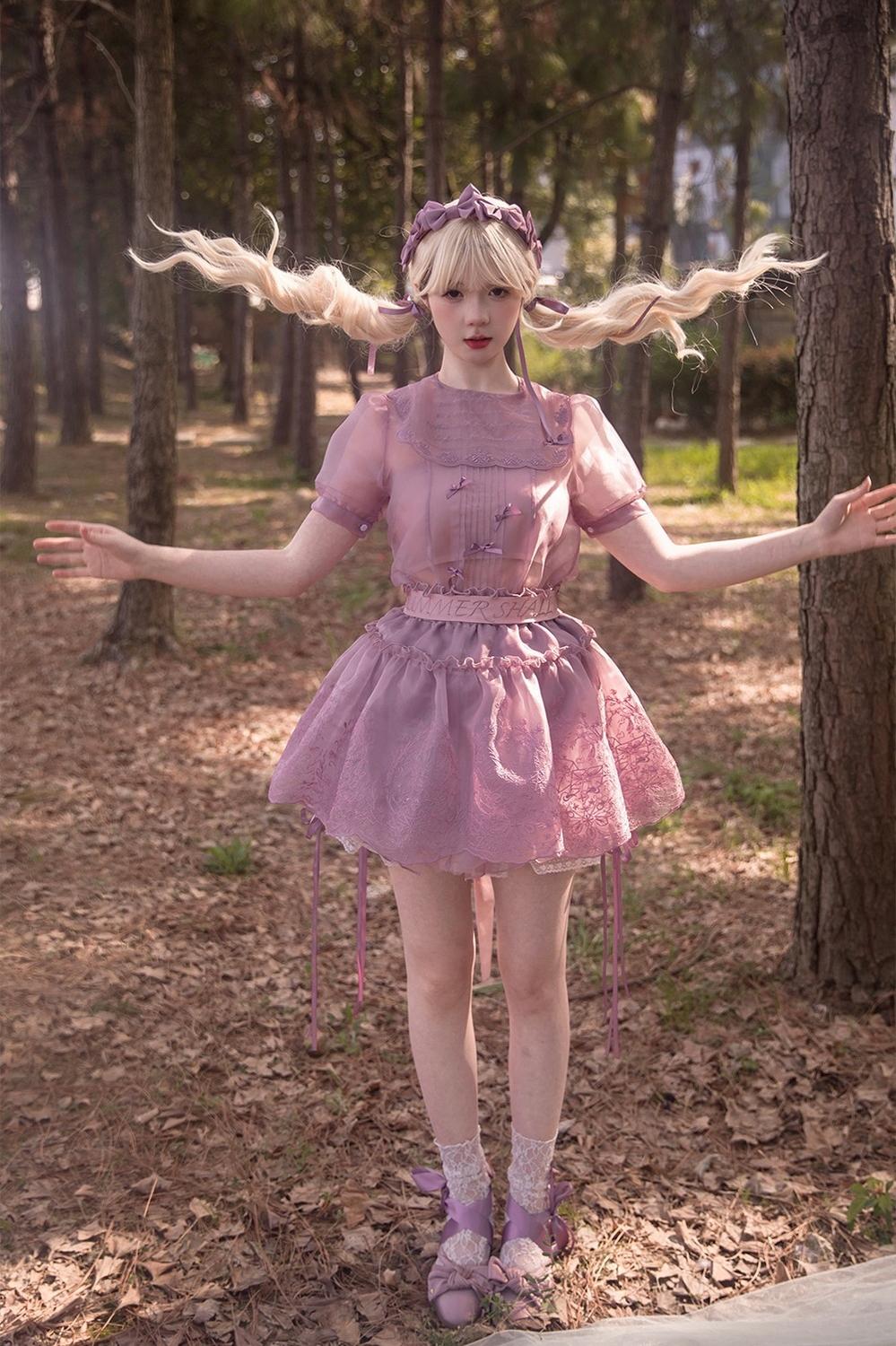 ZJstory~Sonnet Summer~Sweet Lolita Dress Set Embroidery Shirt Tiered Jumper Dress 41548:703464