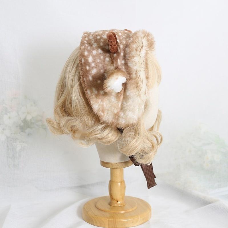 Xiaogui~Deer Spot~Kawaii Lolita Warmer Hat Japanese Sweet Deer Earmuff Hat   