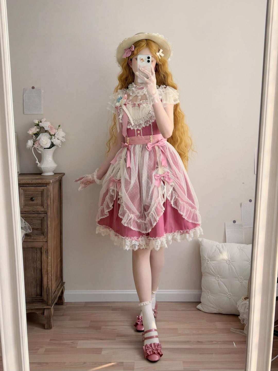 Uncle Wall Original - Fluttering Cherry Spring Strings - Cotton Sweet Lolita JSK Dress