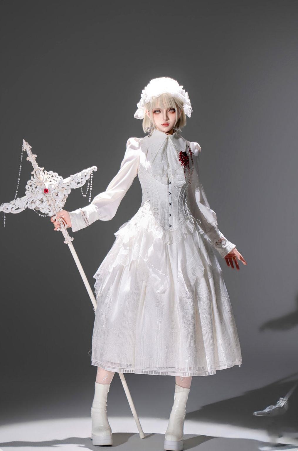 Bone Color Mass - Embroidered Gothic Lolita OP Dress, Boning Corset 45020:832337
