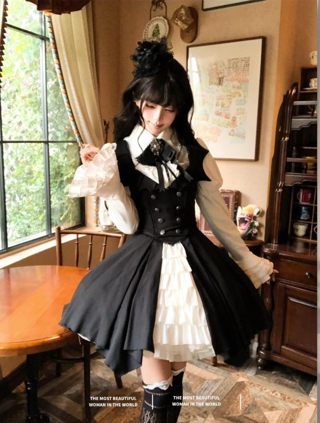 Bat Guardian - Halloween Gothic Lolita JSK Dress Set, Bat Wing Collar 46028:872914