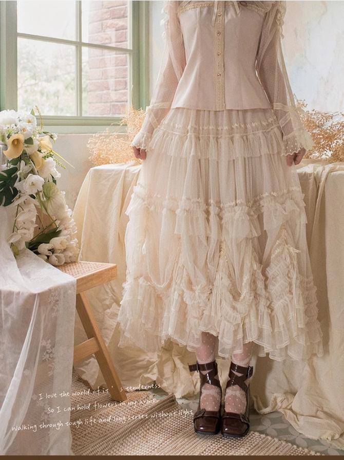 ThinkFly~Pleated Heart~Elegant Lolita Petticoat with Dotted Gauze Hem