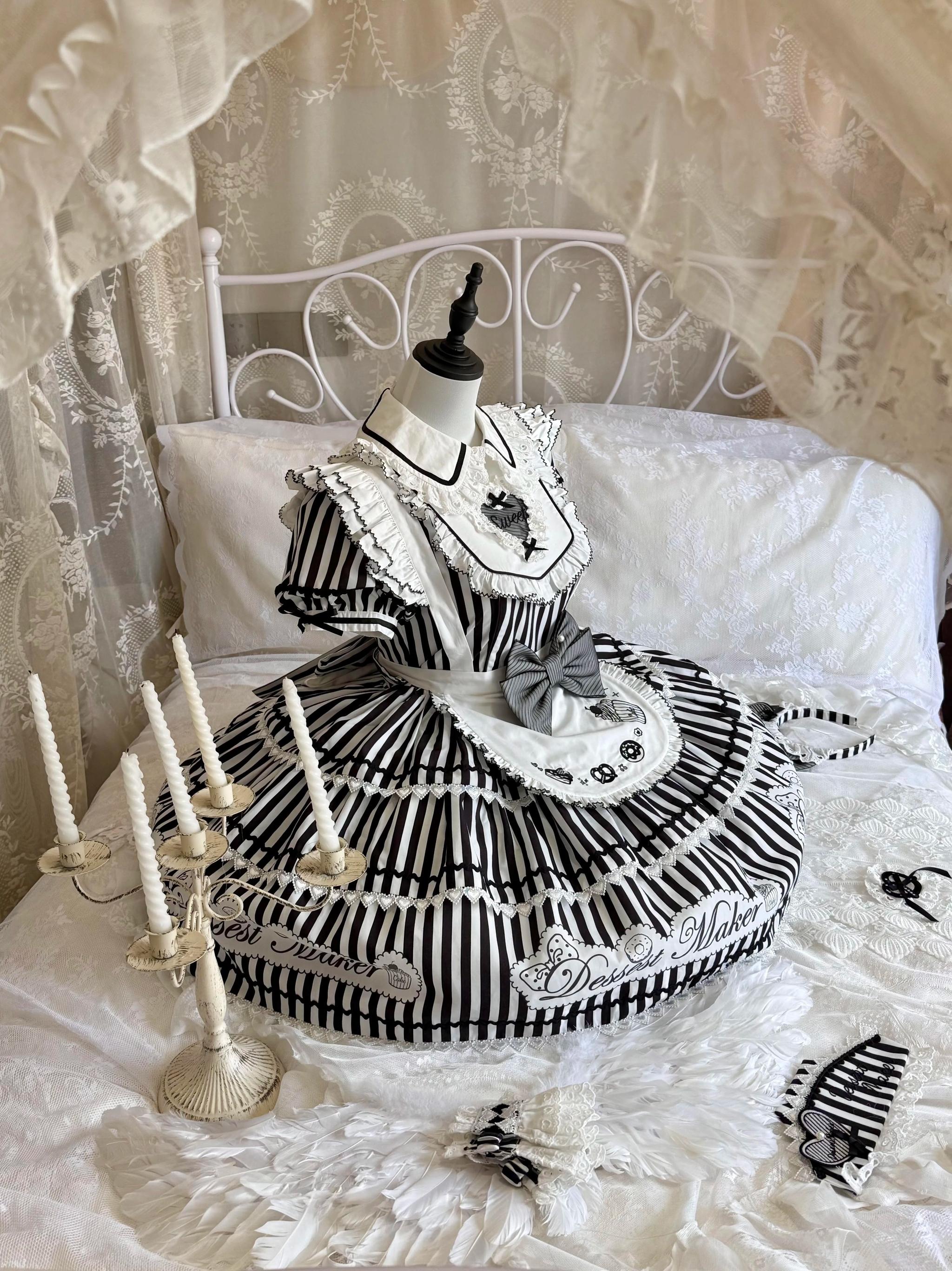 Sweet Butler - Maid Lolita Striped OP Dress, Embroidered Collar (2XL L M S XL) 45379:851150