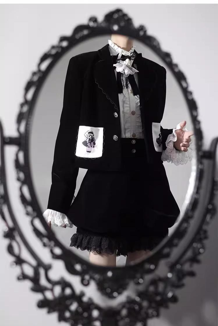 CastleToo~Erosion Heart F-Type~Ouji Lolita Suit Black Velvet Shorts and Skirt 40628:669924