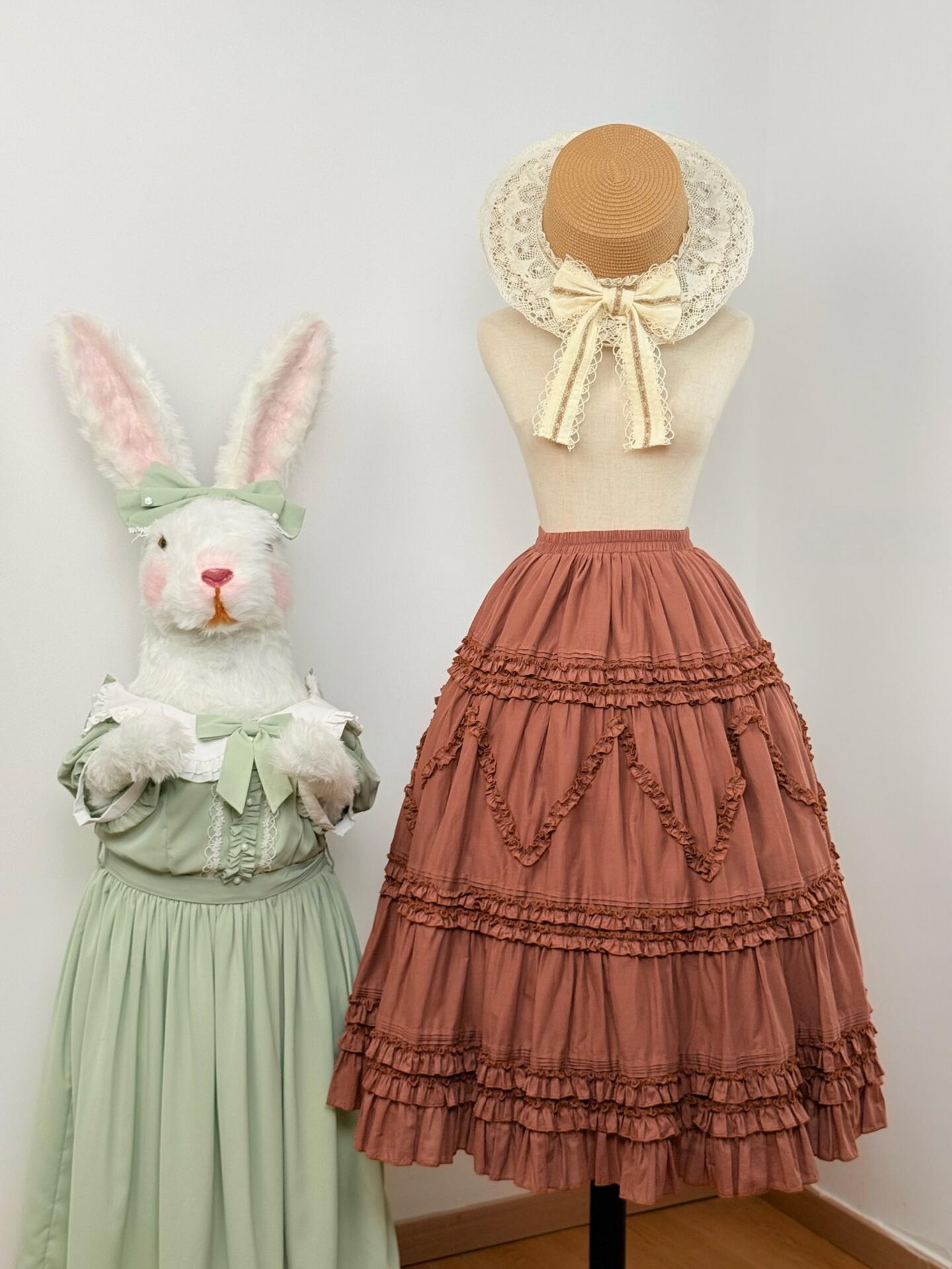 Country Lolita Underskirt, Cotton & Tiered Ruffles Brick Red S