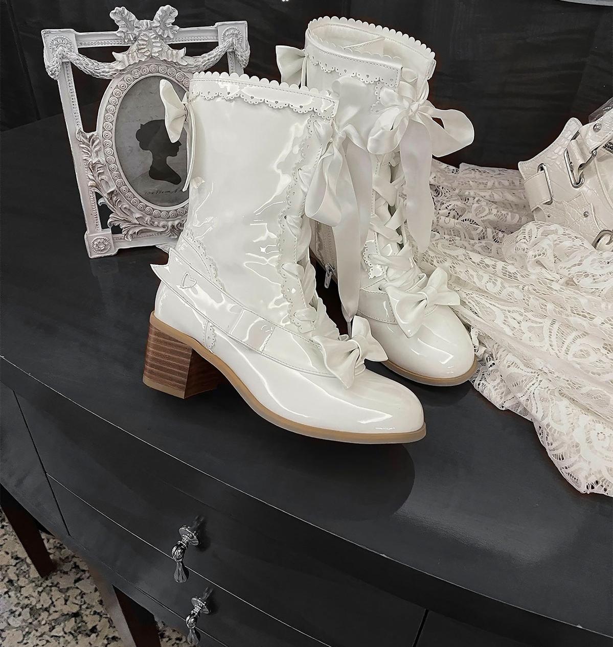 Sheep Puff - Sheepy Hooves - Kawaii Lolita Mid-Calf Boots, Side Zipper