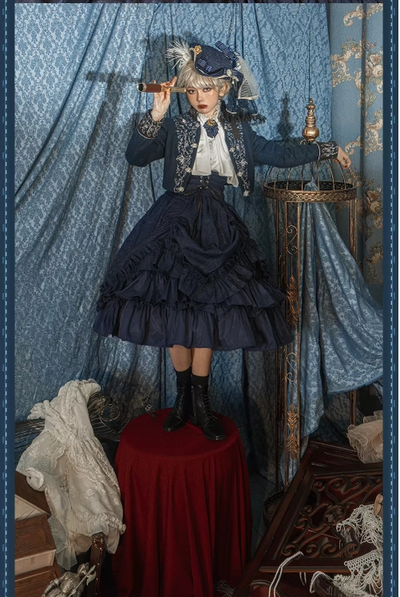 (BFM)ZJstory~Ouji Lolita Embroidery Set Court Style Skirt and Pants   