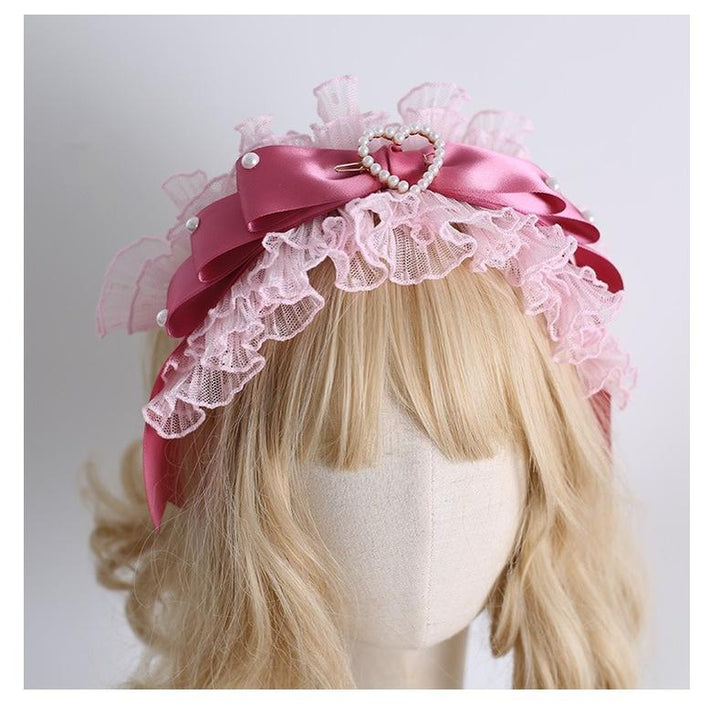 Xiaogui~Velvet Cake~Sweet Lolita Head Accessory Set with Ribbon Bow Details