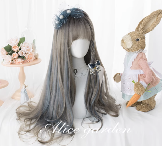 Alicegarden~Diana~Sweet Lolita Long Curly Gray Gradient Wig gray with dusty blue wig  