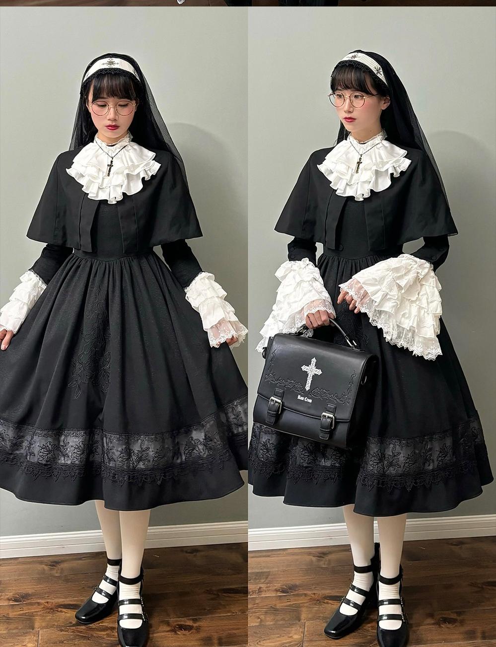 ZJstory~Gothic Nun Lolita OP Dress Lily Embroidery JSK   