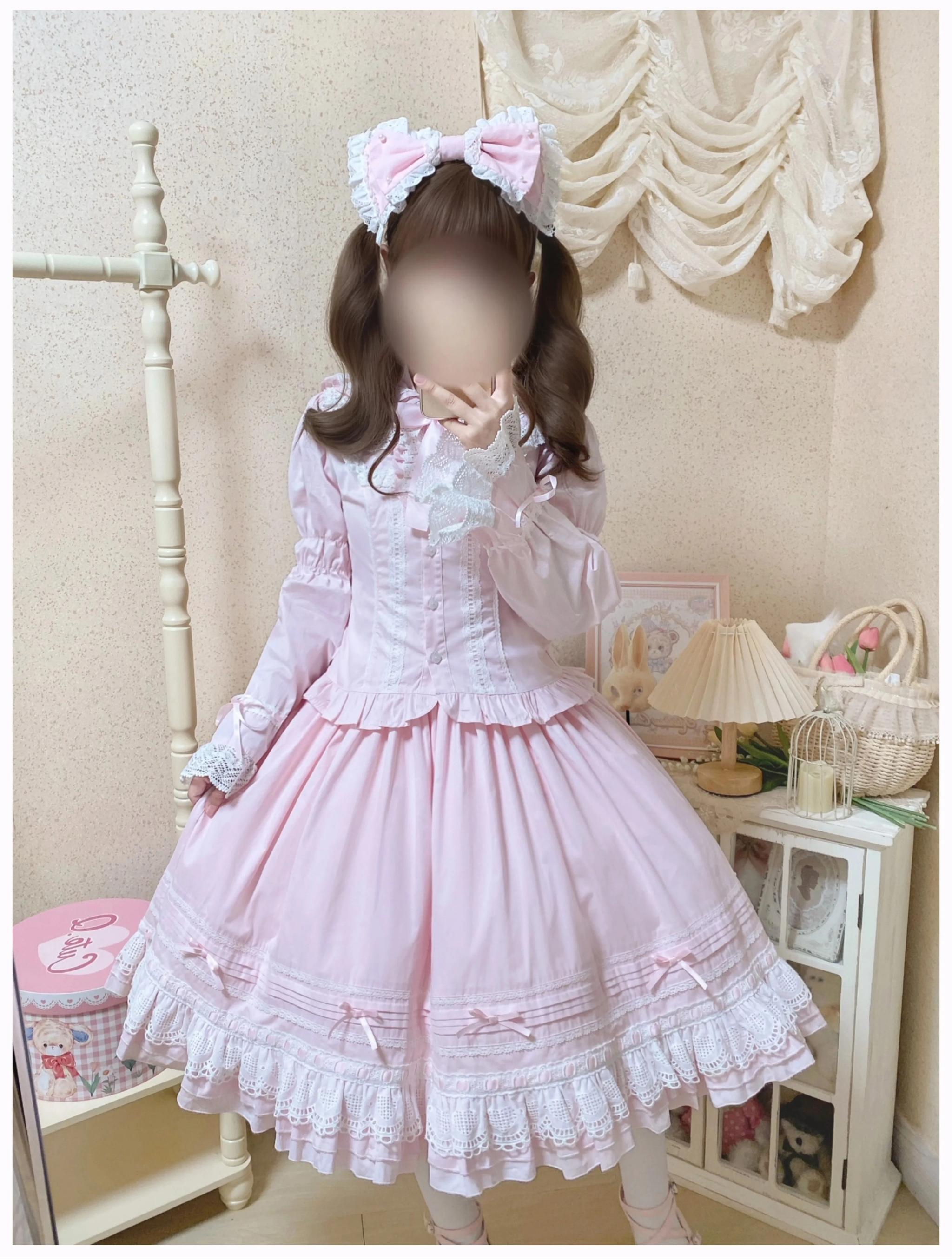 Little Bunny Bakery - Old School Lolita Cotton JSK Dress, Bunny-ear Heart Apron