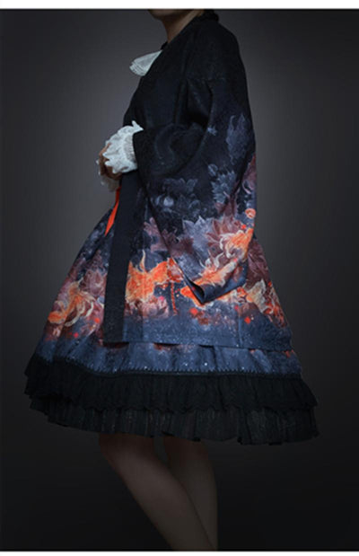 (BFM)EdenLost~Wa Lolita Skirt Goldfishes Black Lolita SK   