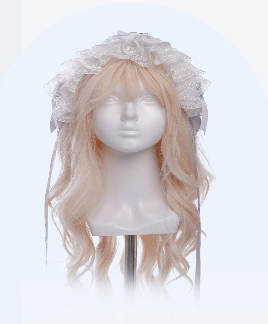 Finnish Antique Cabinet - Sweet Lolita Headdress with Bow Decor White and Blue One Size Hairband Only
