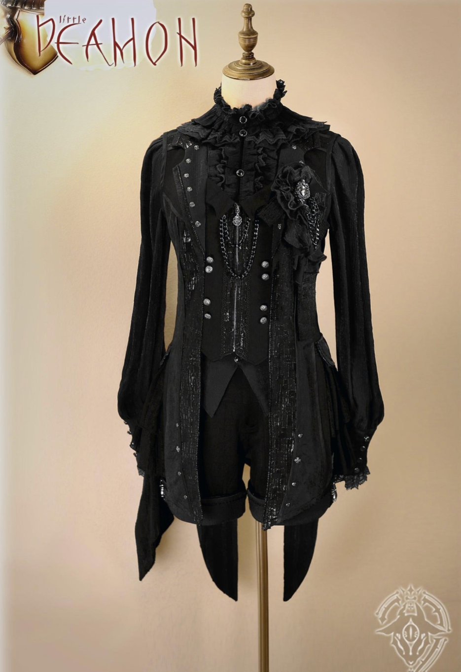 Little Devil - Ouji Lolita Long Sleeve Shirt, Ruffled Lace (2XL L M S XL XS) 44653:817401