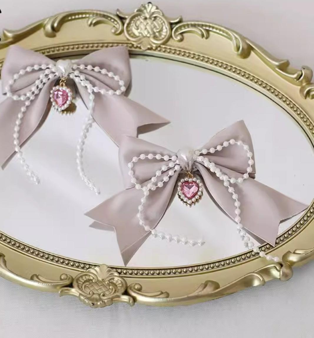 Xiaogui - Four Seasons Floral - Sweet Lolita Headdress Bow Lace KC Top Hat love diamonds - a pair of hair clips