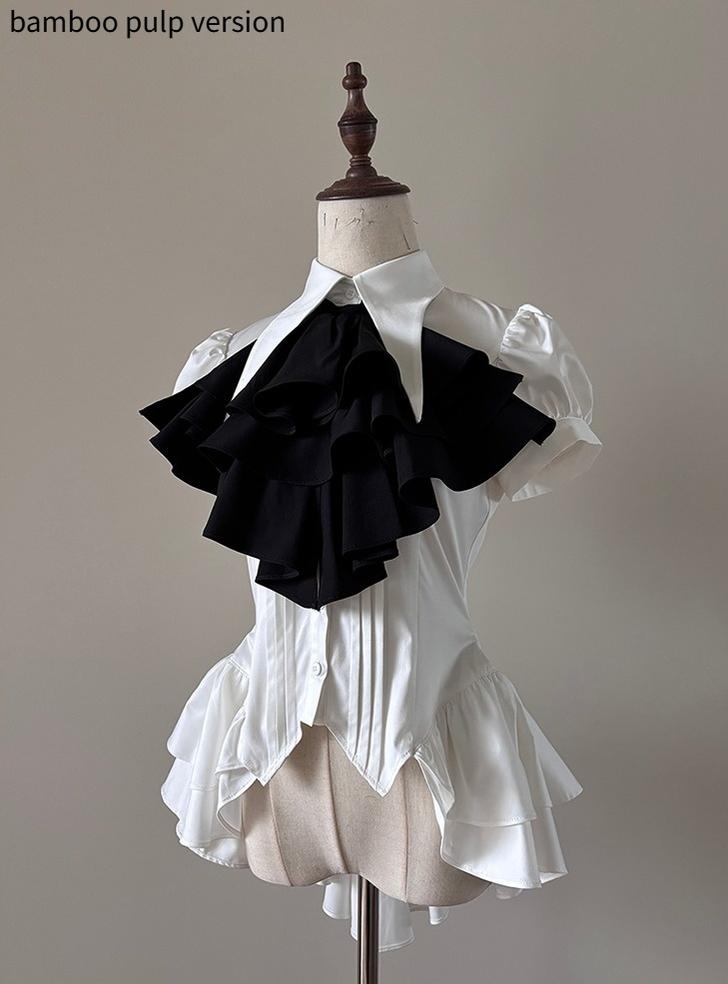 FlowerFairyDaily~Midnight Prayer~Solid Lolita Shirt with Flowing Tiered Back Hem