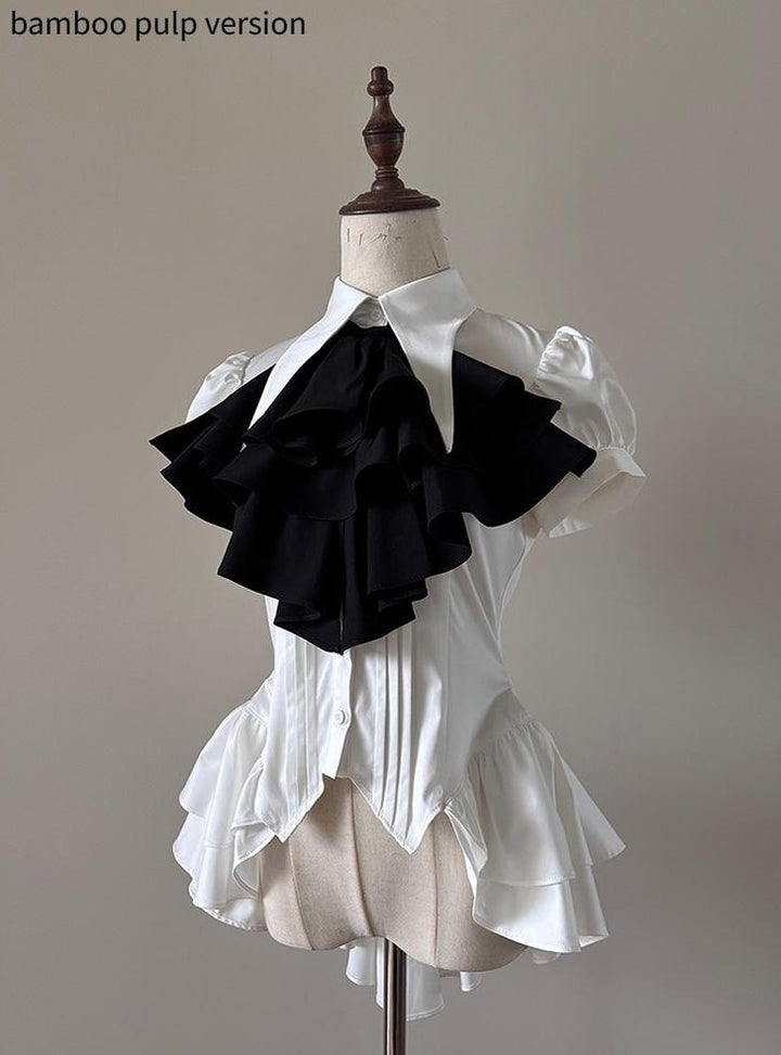 FlowerFairyDaily~Midnight Prayer~Solid Lolita Shirt with Flowing Tiered Back Hem