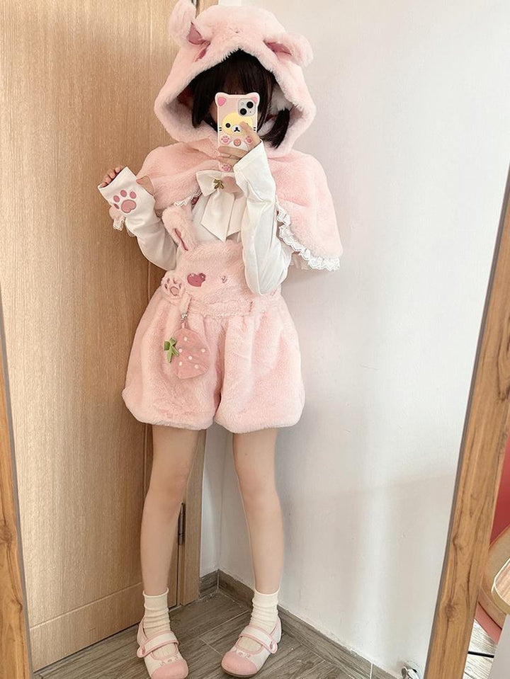 To Alice~Sweet Lolita Strap Shorts Strawberry Rabbit Winter Lolita Suit