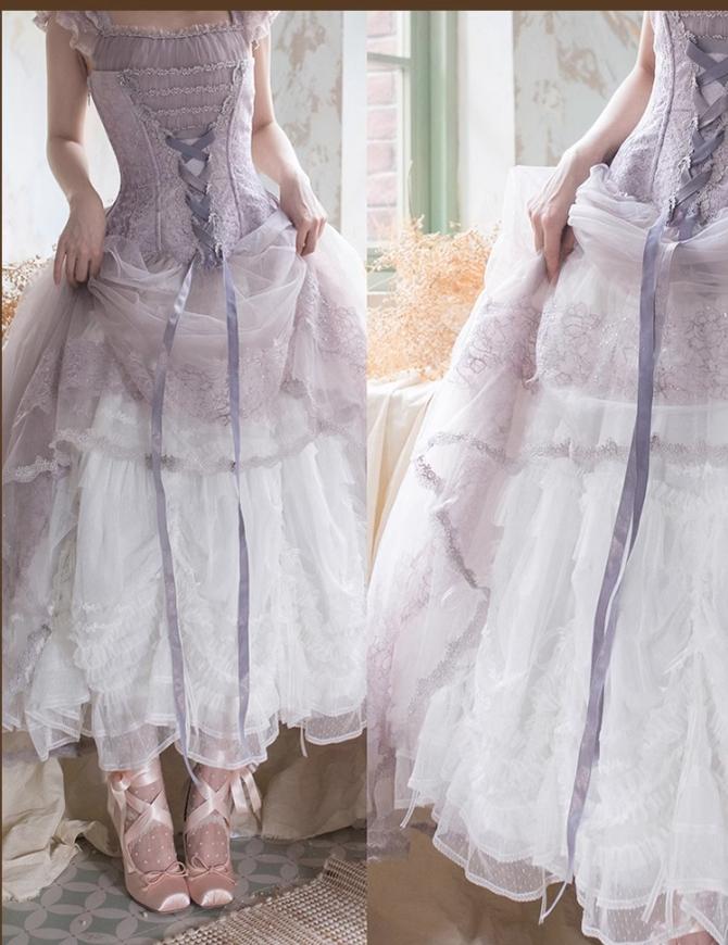 ThinkFly - Pleated Heart - Elegant Lolita Petticoat with Dotted Gauze Hem