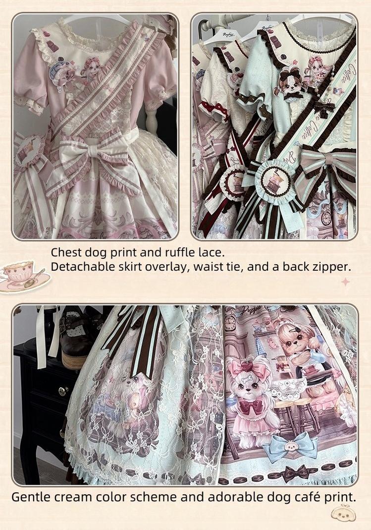 Spireme Cat~Puppy Cafe~Sweet Lolita OP Dress with Lace Skirt Overlay and Accessory 42408:739393