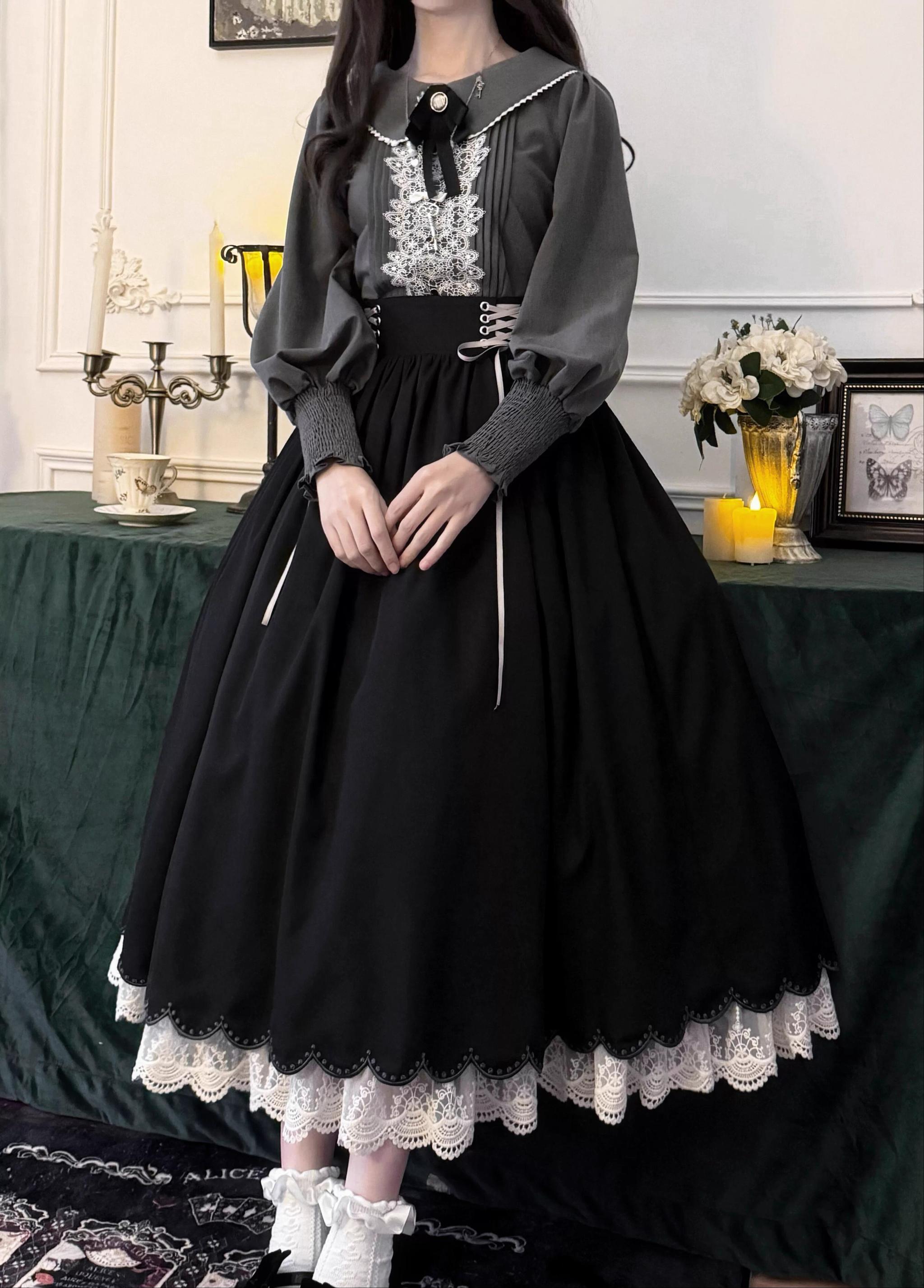 EESSILY - Countess's Autumn Travel - Vintage Lolita Shirt and Skirt 44247:800640