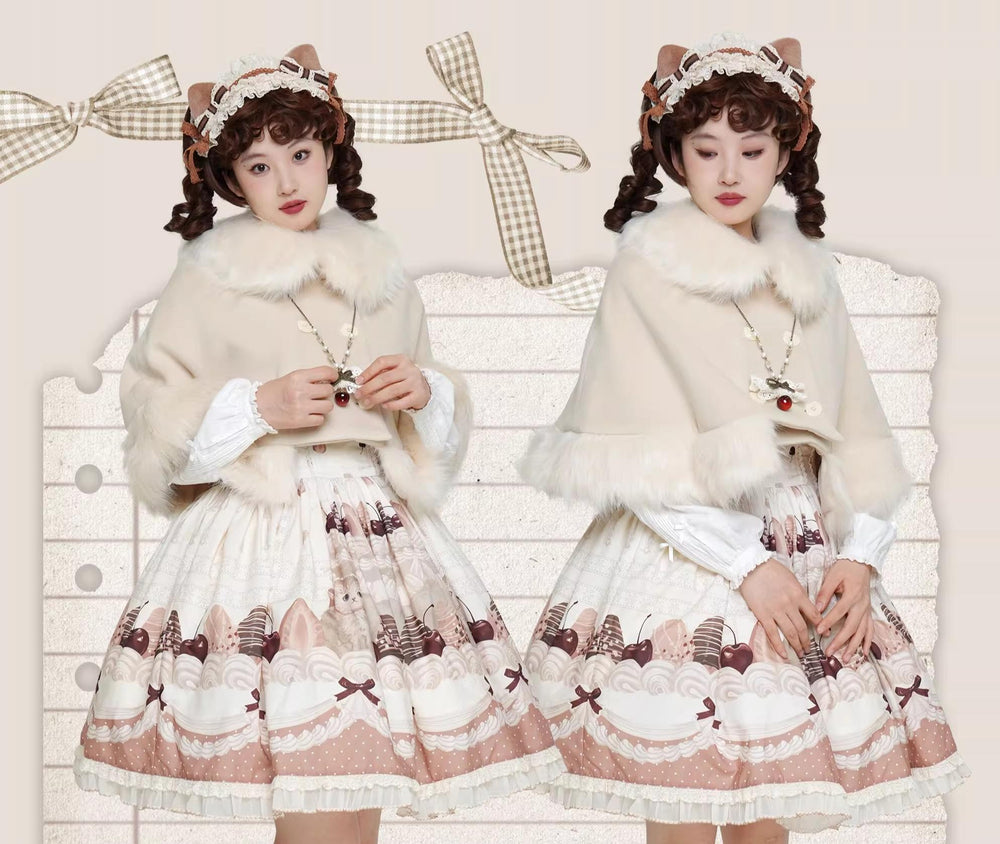 Southern Cross~Walnut Clip Bear~Winter Kawaii Lolita Cape Cute Fur Collar Cloak   