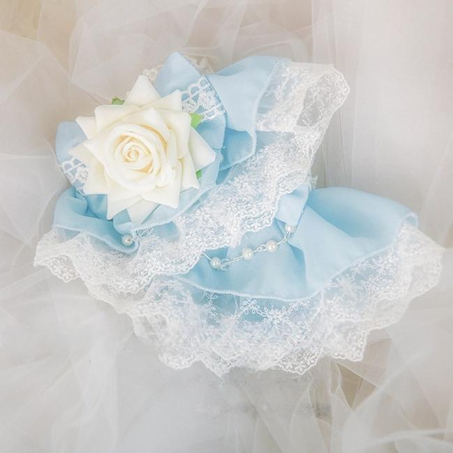 Dawn Wedding - Sweet Lolita Headress, Rose Decorated BNT Pair of Cuffs Only Blue