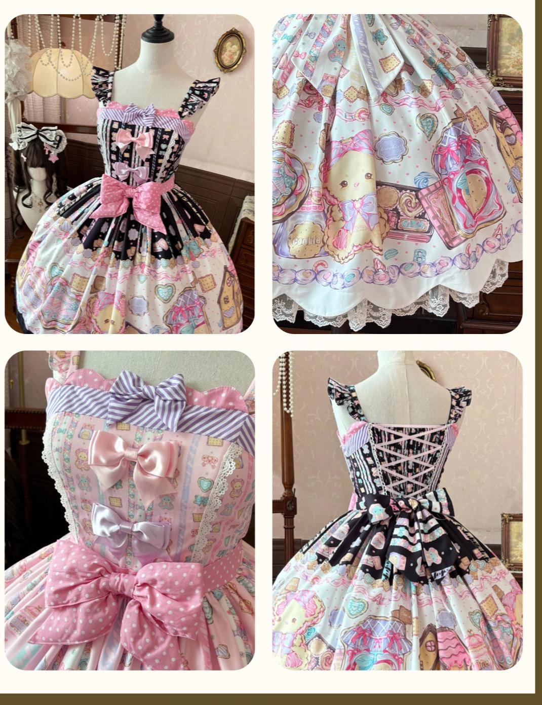 Sugar Frost Cookie - Old School Lolita Bear Dessert Printed JSK Dress 45661:857398
