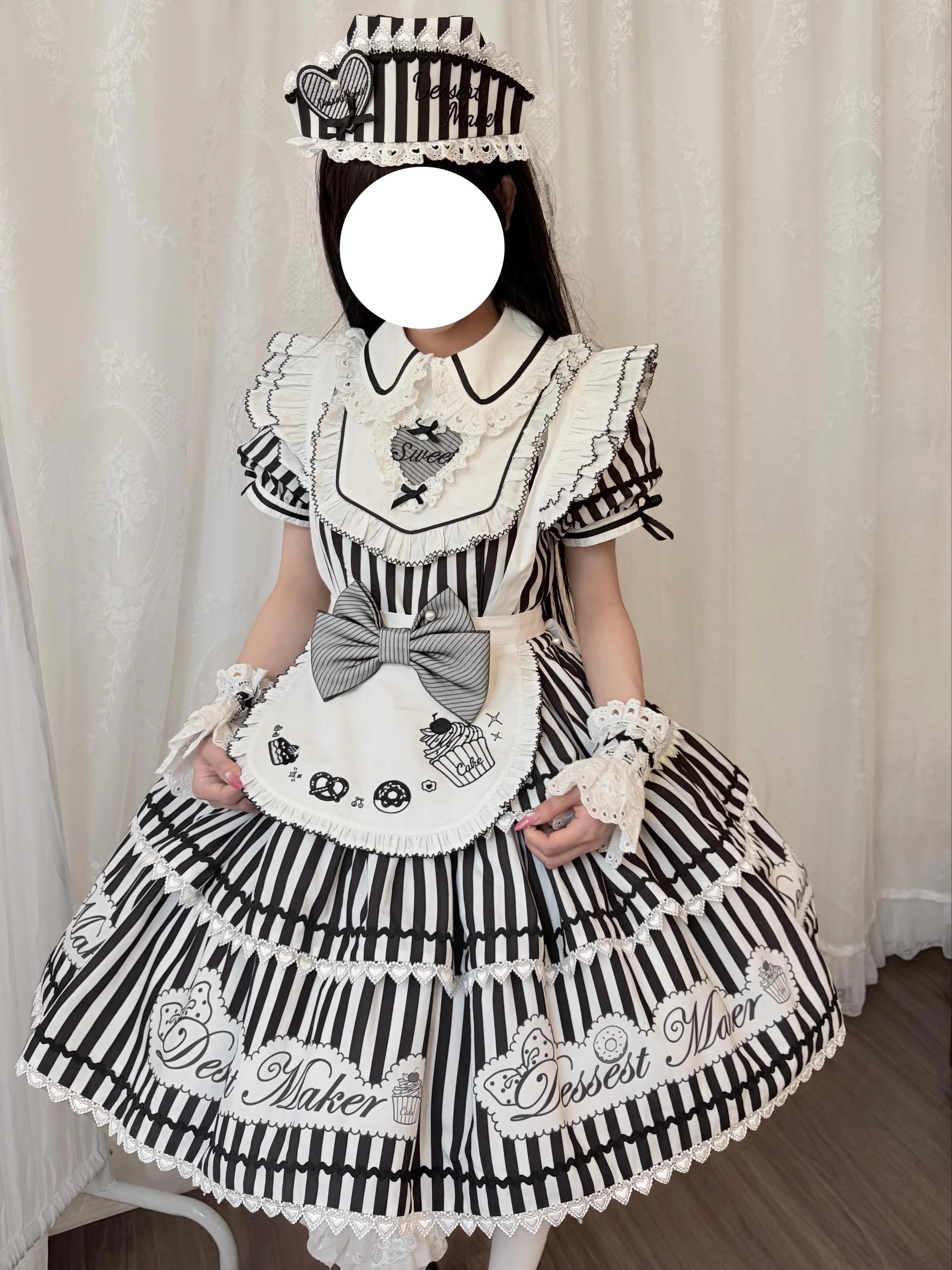 Sweet Butler - Maid Lolita Striped OP Dress, Embroidered Collar 45379:851142