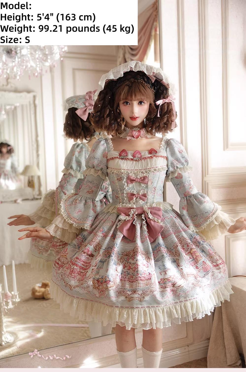 Victorian Cake - Classic Lolita OP Dress, Strawberry Cake Print