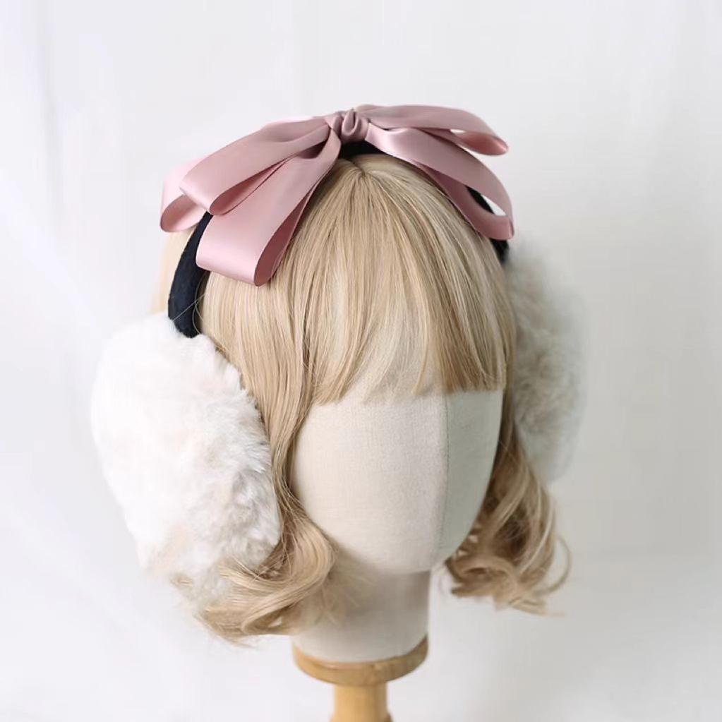 Xiaogui - Winter Lolita Earmuff Bow Plush Earmuff Ear Protector Bean Paste Color