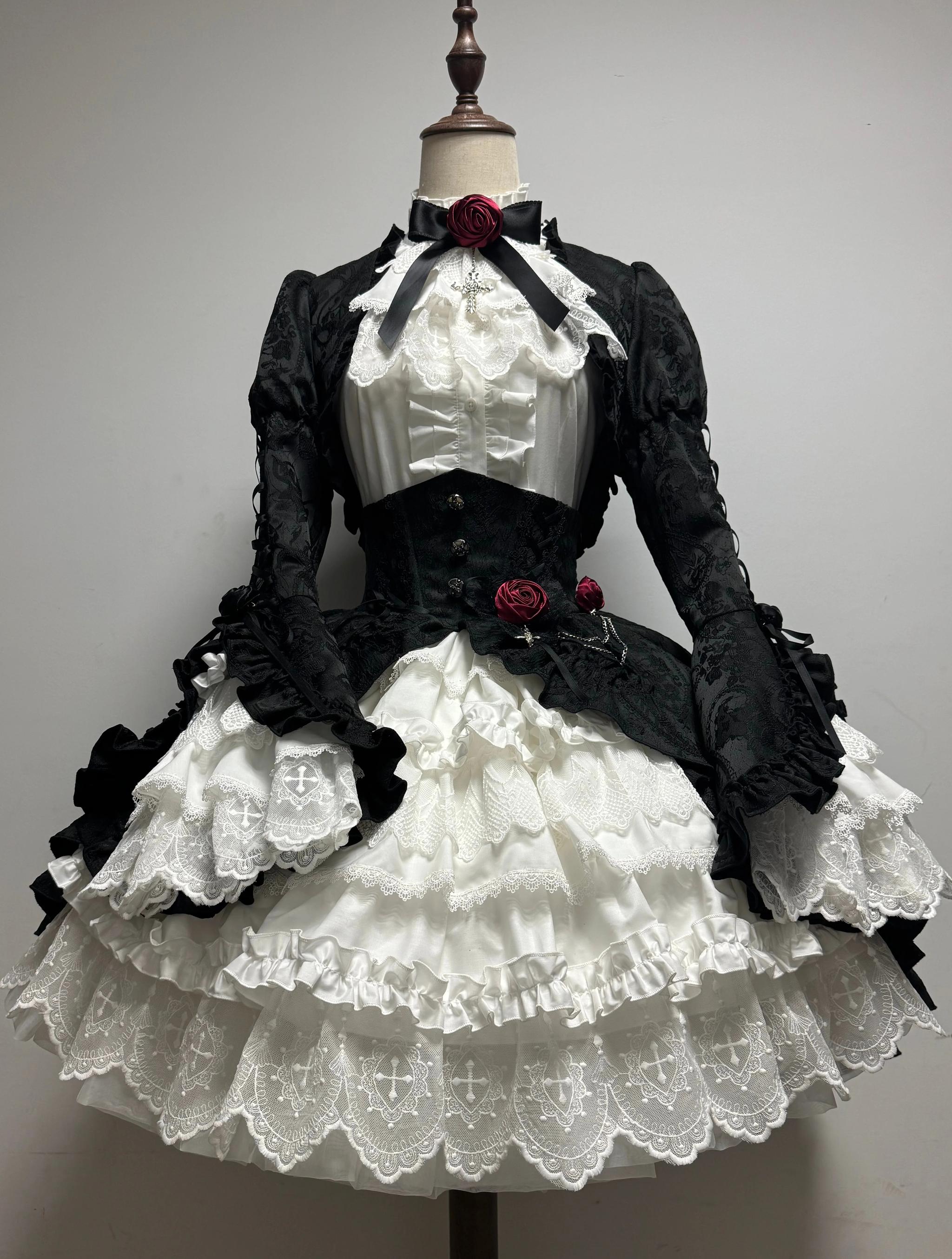 Blood Moon Rose - Gothic Lolita Corset Dress Set, Tiered Hem & Ruffles