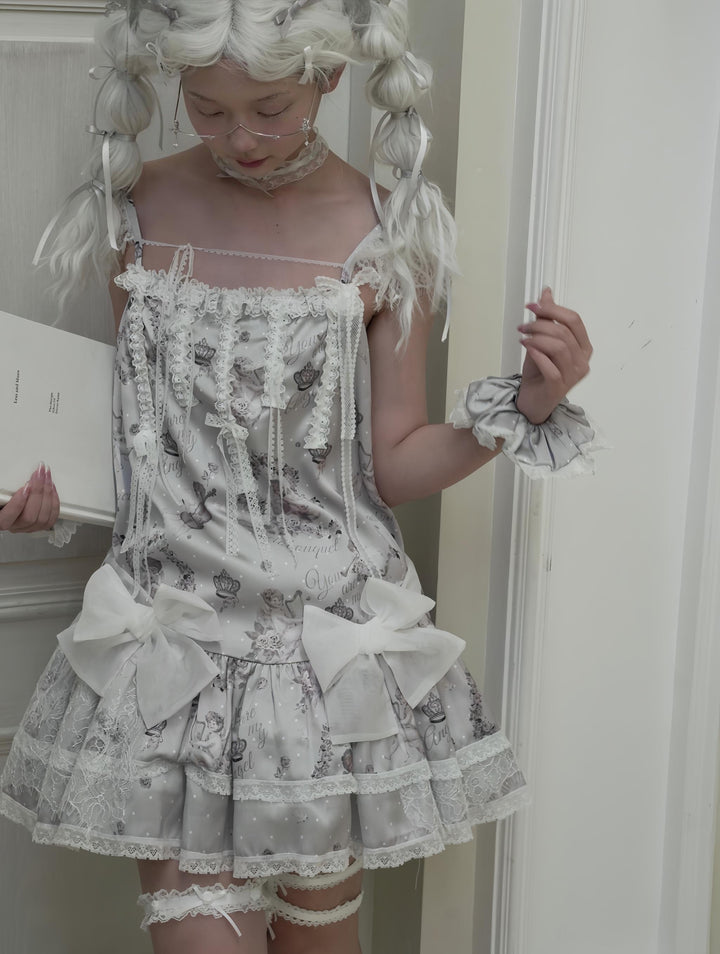 Bacio Bouquet~Hyaline Angel~Daily Lolita Low Waist Dress with Angle Print&Lace Detail