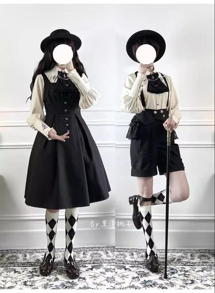 CastleToo~Night Raven Magic~Ouji Lolita Dress Set Prince Suspender Shorts Cape   