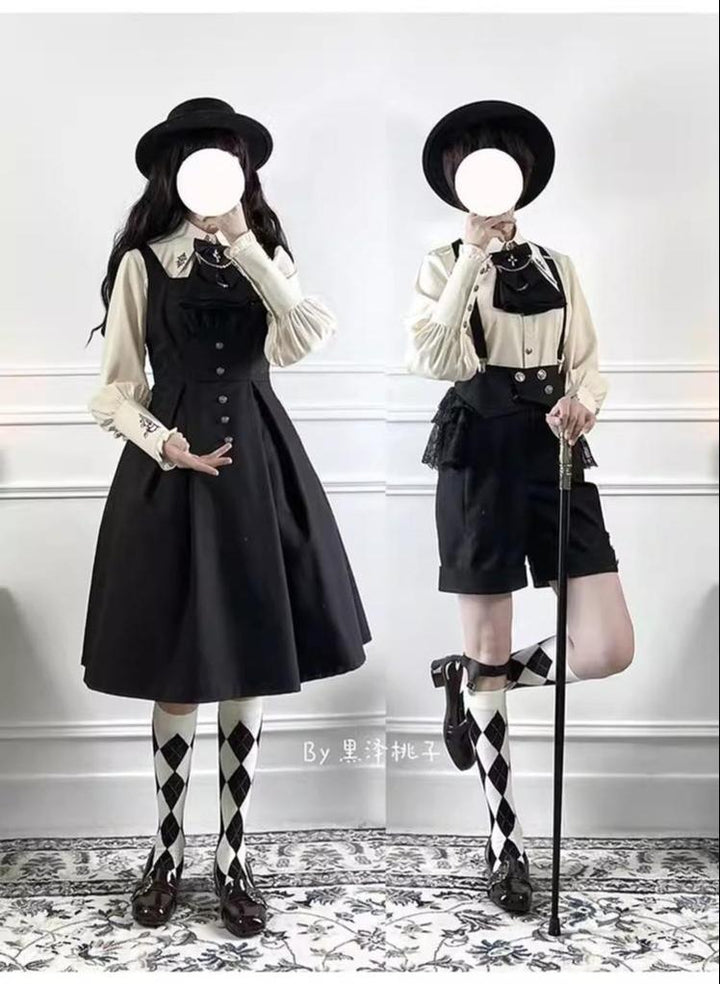 CastleToo~Night Raven Magic~Ouji Lolita Dress Set Prince Suspender Shorts Cape