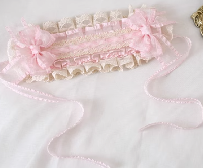 Xiaogui~Mood Limited Pink~Kawaii Lolita Lace Headdress Accessories no. 2 light pink (generate color lace) hair band (width 12cm, length 33cm or so)  